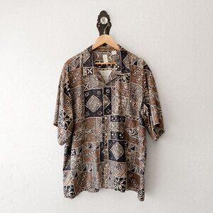 Burma Bibas XL 100% Silk Fish Print Shirt Hawaiian Tiki Button Up